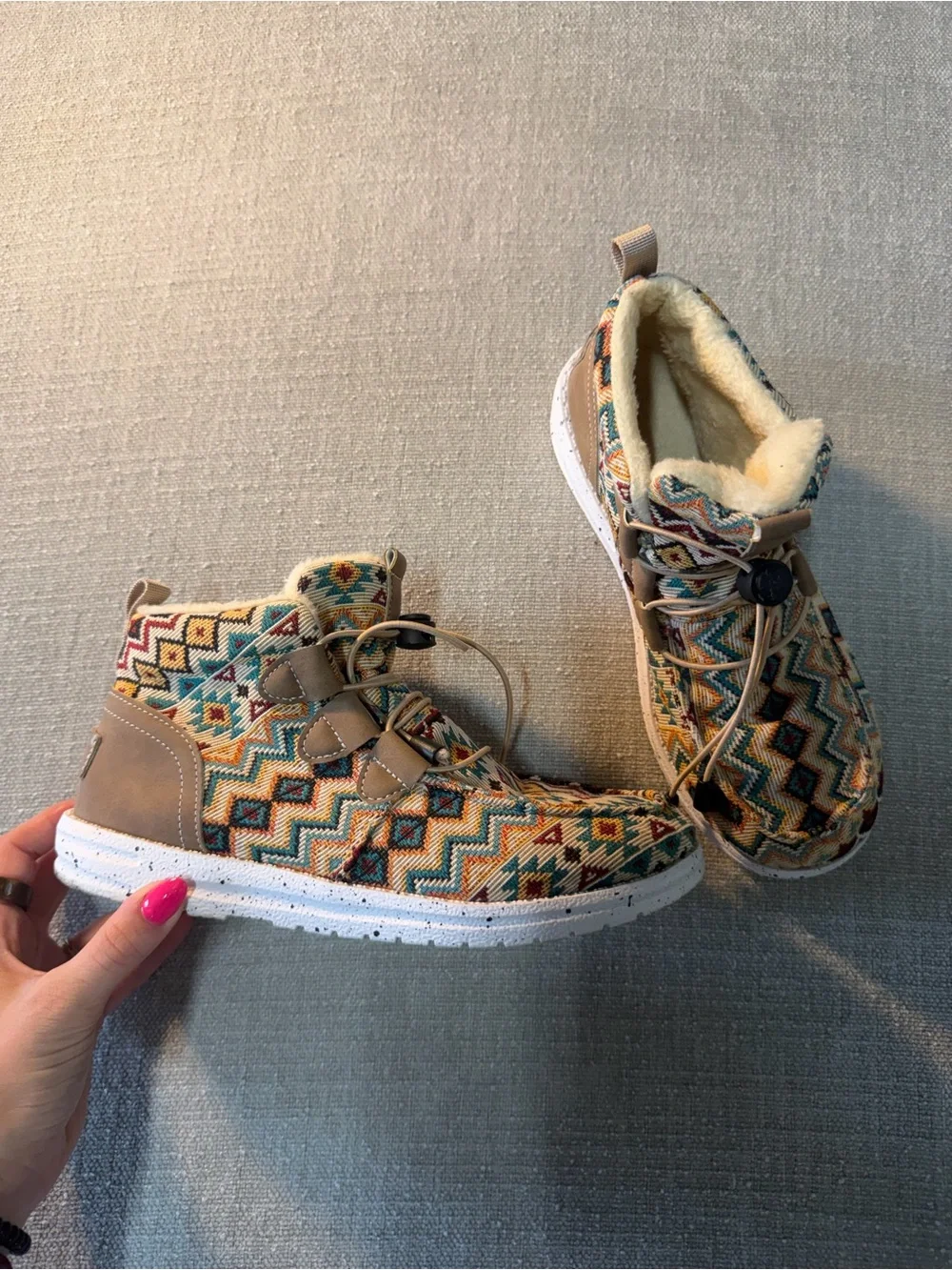Cozy Aztec Pattern Tan Women's Slip-On Sneakers